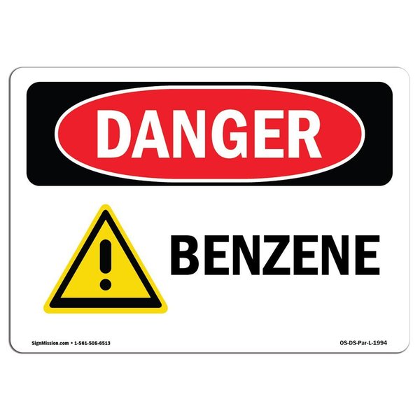 Signmission Safety Sign, OSHA Danger, 10" Height, 14" Width, Rigid Plastic, Benzene, Landscape OS-DS-P-1014-L-1994